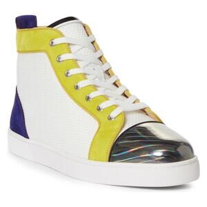 Christian Louboutin Mens Louis Orlato Flat White Yellow High Top Sneaker 44 11